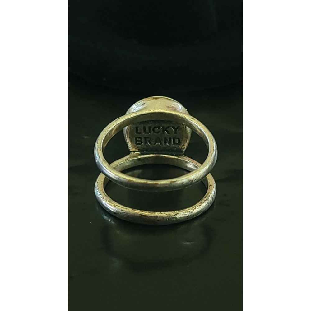LUCKY BRAND Mother of Pearl Shell Look Ring Size 7 Silver Tone Boho Statement - Picture 5 of 9